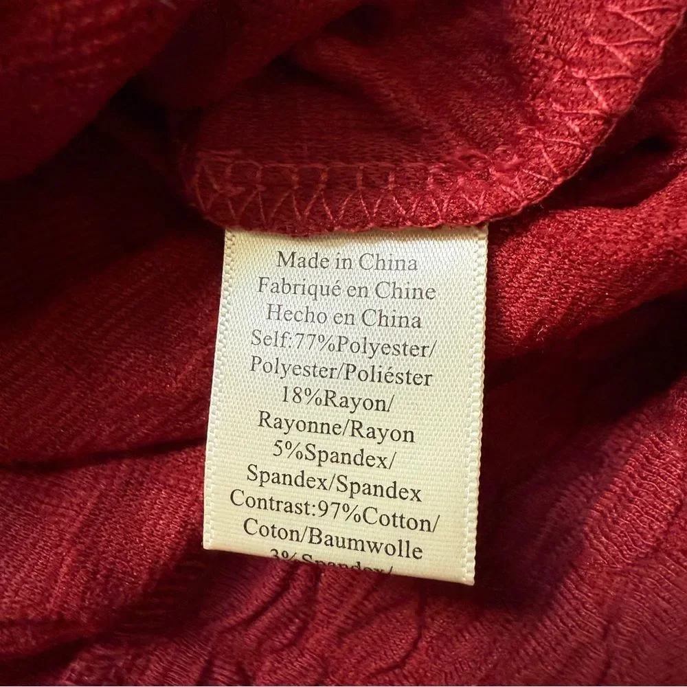 Anthropologie Porridge Textured Top Floral Sleeves Maroon Wine XS Oversized